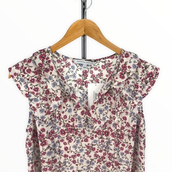 Collective Concepts Britt Floral Ruffle Short Sleeve Top Blouse size Small NWT - Picture 2 of 10